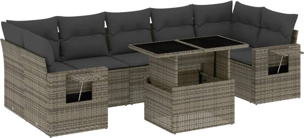 vidaXL Set canapele de grădină cu perne, 8 piese, gri, poliratan