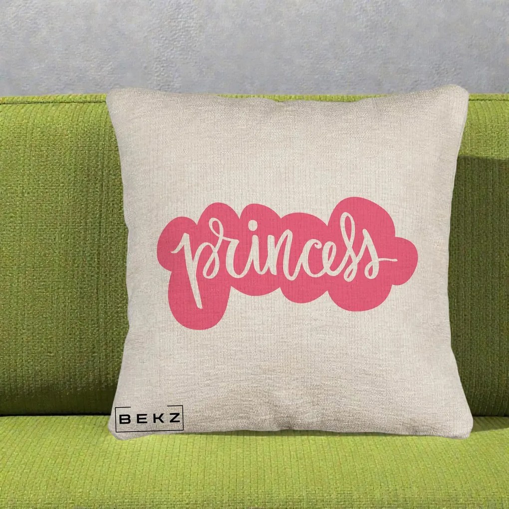 Perna Decorativa Princess Text Roz, 40x40 cm, Bej Canapea, Husa Detasabila, Perna Inclusa, BEKZ®