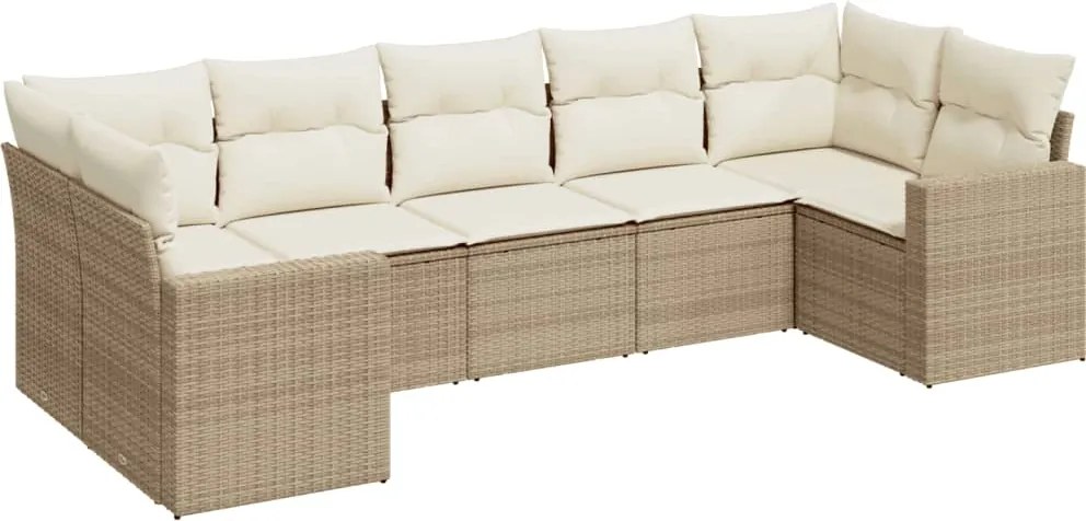 vidaXL Set canapele de grădină, 7 piese, cu perne, bej, poliratan
