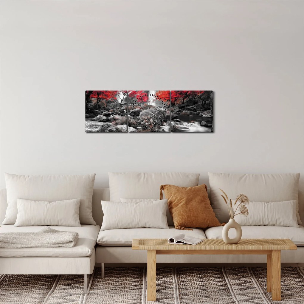 Tablou - Cascade în peisajul de toamnă (cu ceas) (90x30 cm)