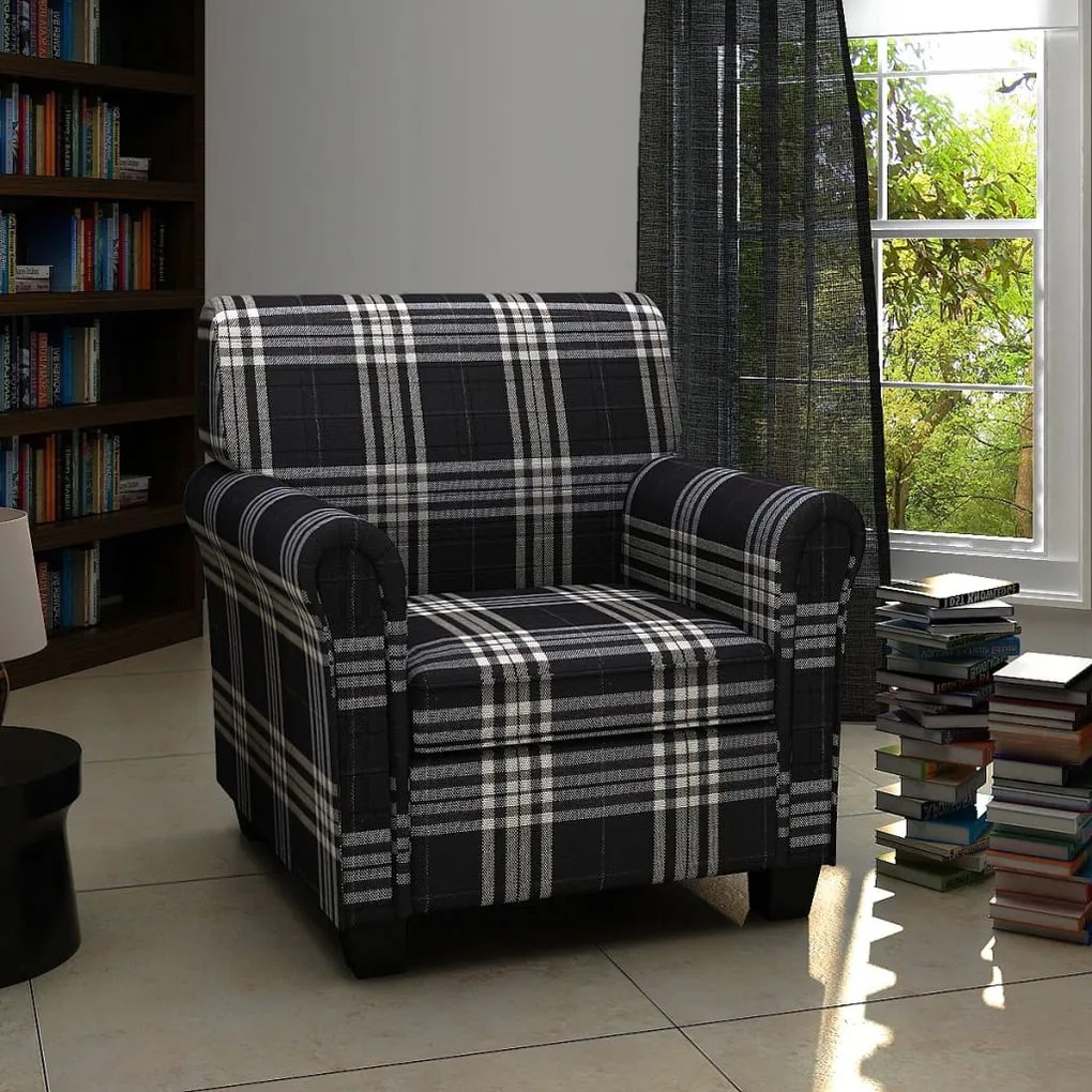 240977 vidaXL Fotoliu cu pernă, negru, material textil