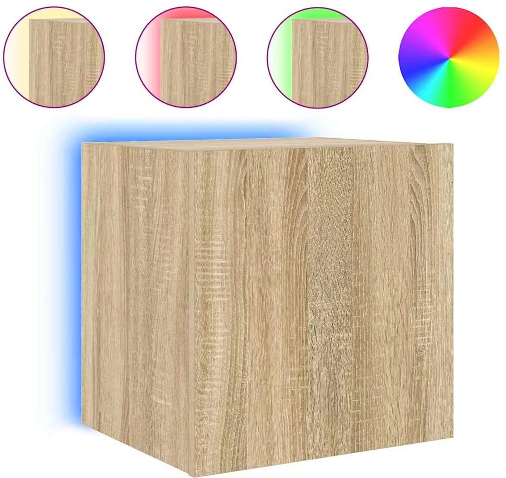 vidaXL Comodă TV de perete cu lumini LED, stejar sonoma, 40,5x35x40 cm