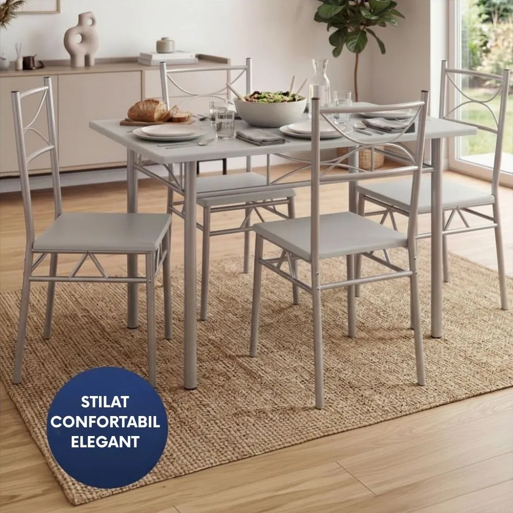 Set de mese de dining PAUL, 5 bucăți, catifea albă Jurhan