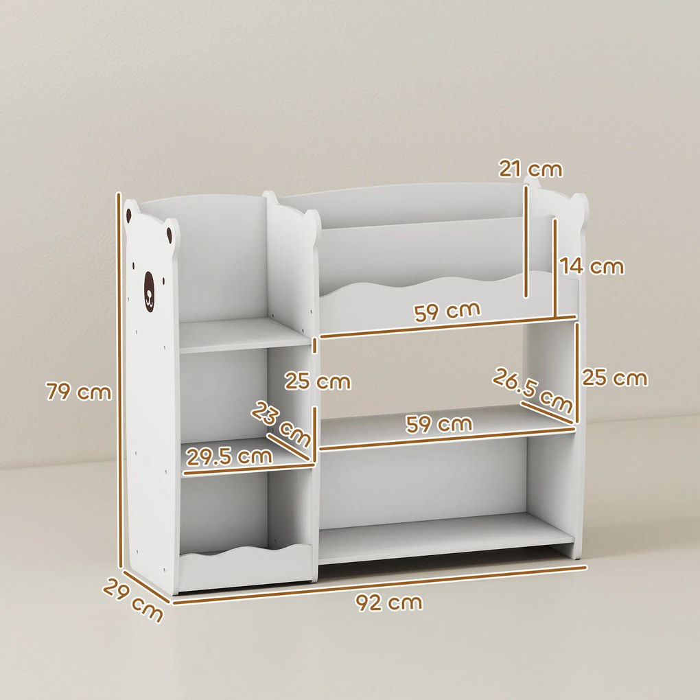 AIYAPLAY Etajeră pentru jucării pentru copii Rafturi deschise Compartimente Design cu ursuleți Organizator de jucării Alb | Aosom Romania
