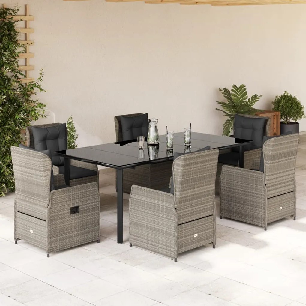vidaXL Set mobilier de grădină cu perne, 7 piese gri deschis poliratan