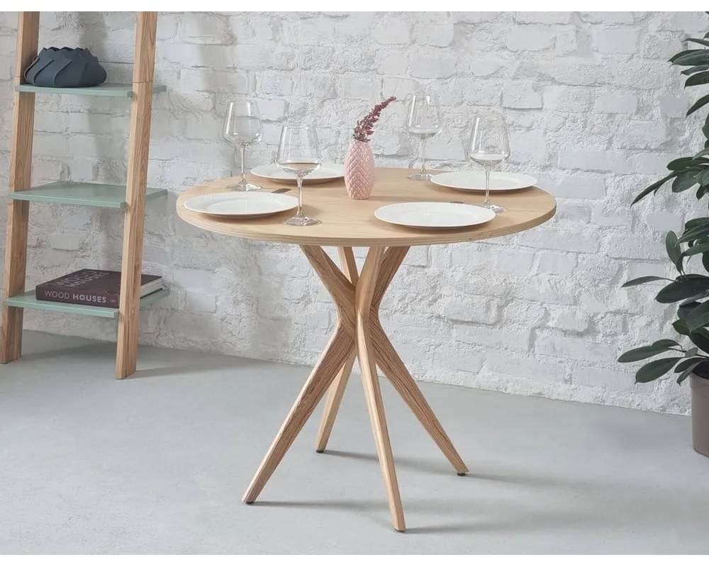 Masă de dining rotundă cu blat cu aspect de lemn de frasin ø 80 cm Jubi – Ragaba
