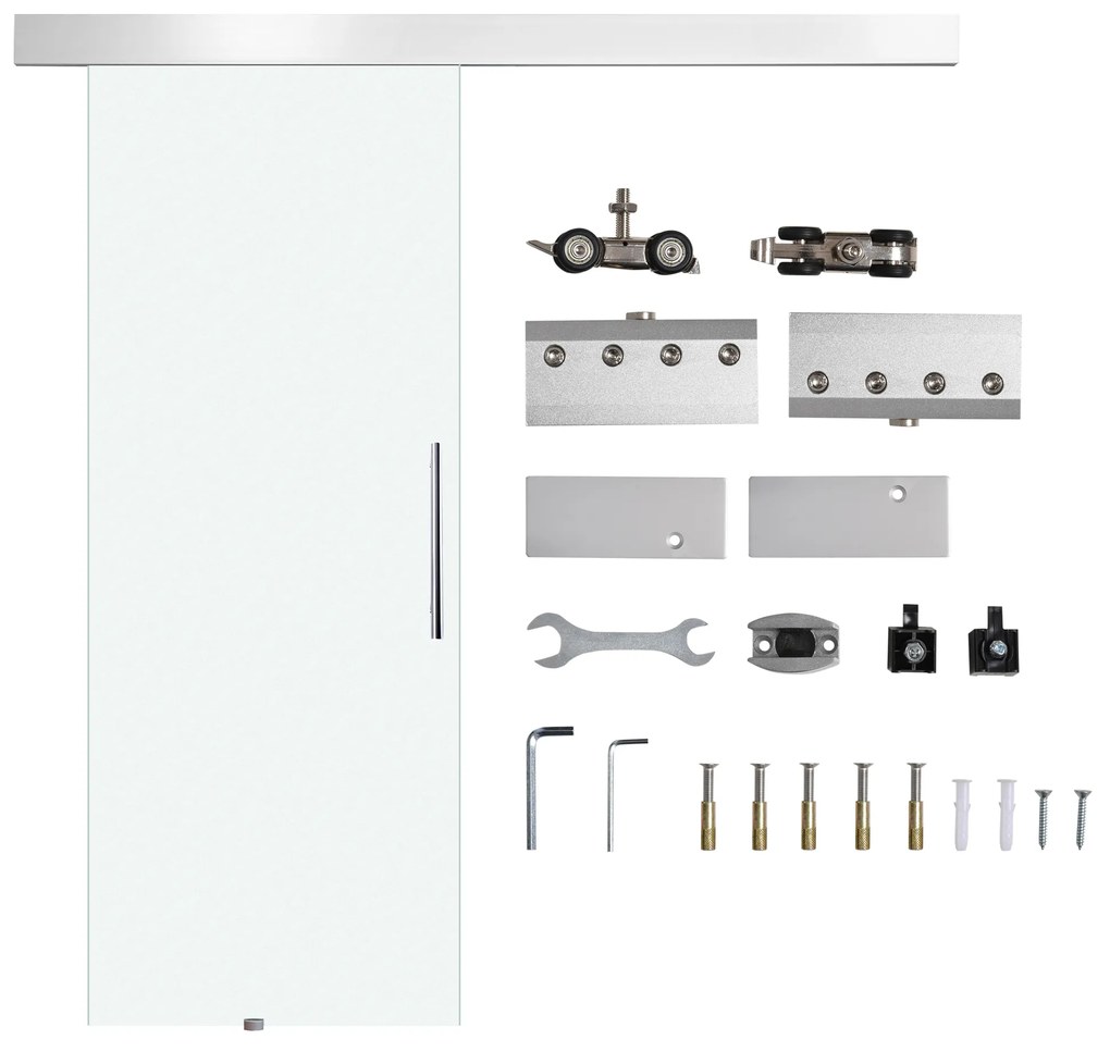 HOMCOM Ușă Glisantă din Sticlă Temperată Satinată, Kit Complet cu Șină și Mâner, 90x205cm | Aosom Romania