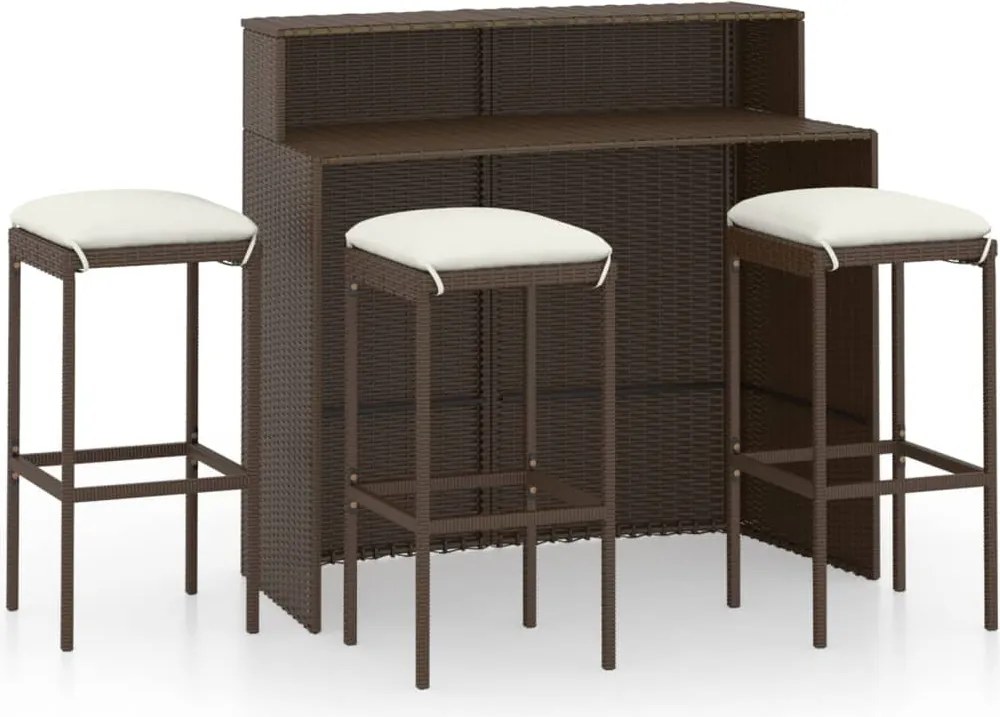 vidaXL Set mobilier bar de grădină cu perne, 4 piese, maro