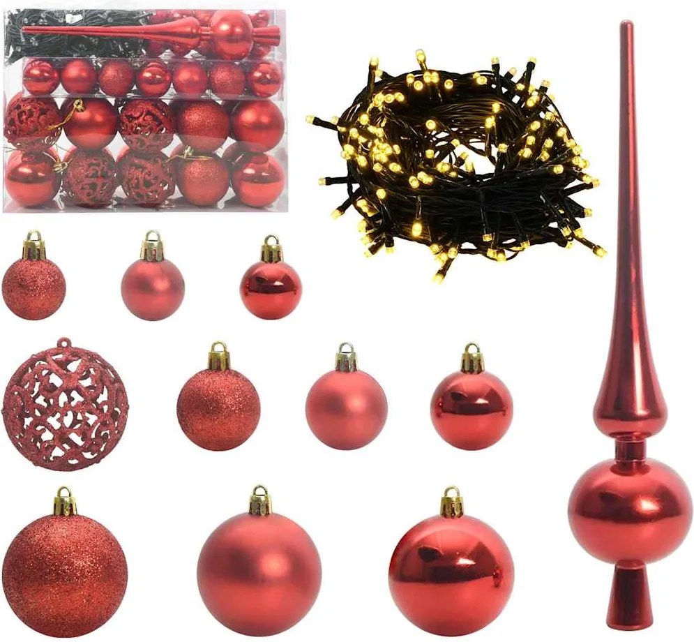 vidaXL Set de Globuri de Crăciun cu 150 LED 61 pcs Roșu Plastic