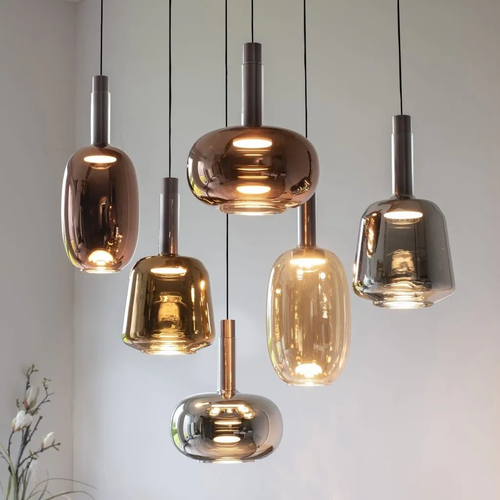 Lustra cu 6 pendule LED, inaltime reglabila, sticla, multicolor, IRIDES