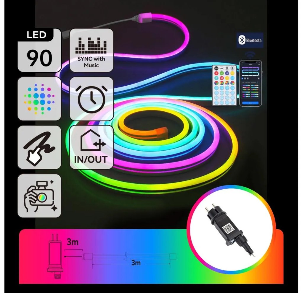 Aigostar - Ghirlandă LED RGBICW pentru exterior 90xLED/10W/230V 3m IP44 + telecomandă