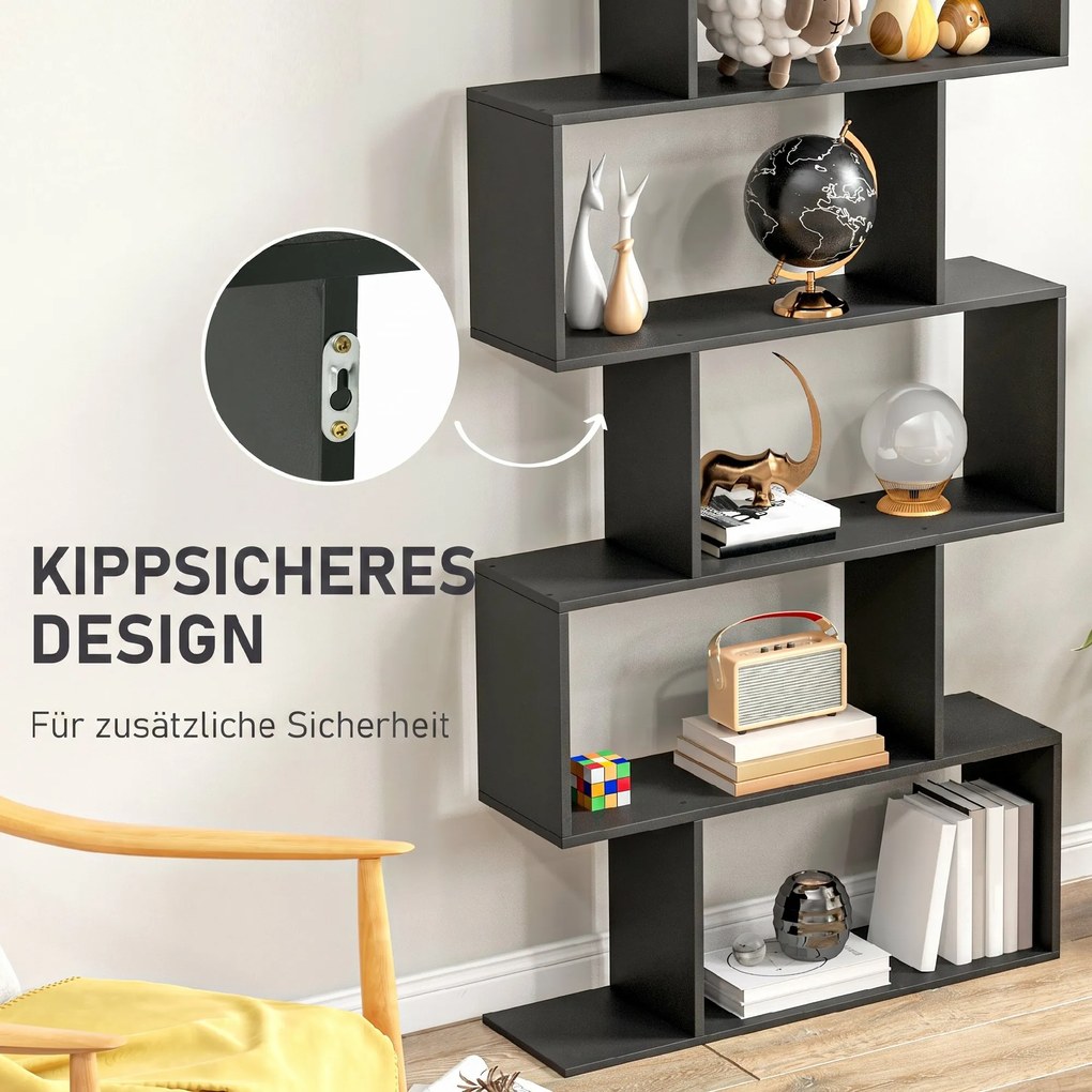 HOMCOM Bibliotecă din Lemn, Design Modern cu 6 Rafturi, 80x23x192 cm, Negru | Aosom Romania