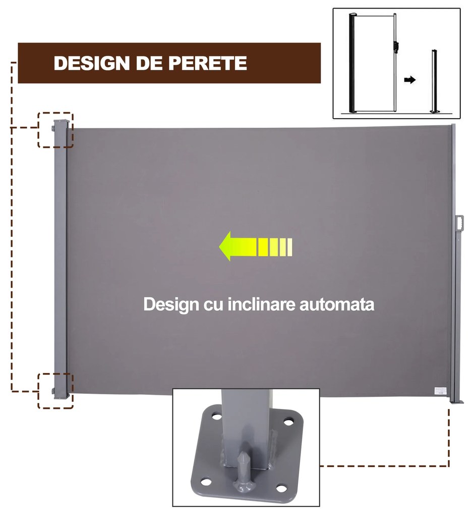 Copertina de Soare Laterala Outsunny, Tip Rulou (3x1.6m), Aluminiu si Poliester | Aosom Romania