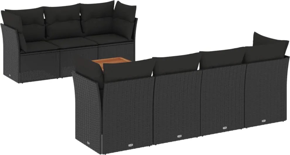 vidaXL Set mobilier de grădină cu perne, 8 piese, negru, poliratan
