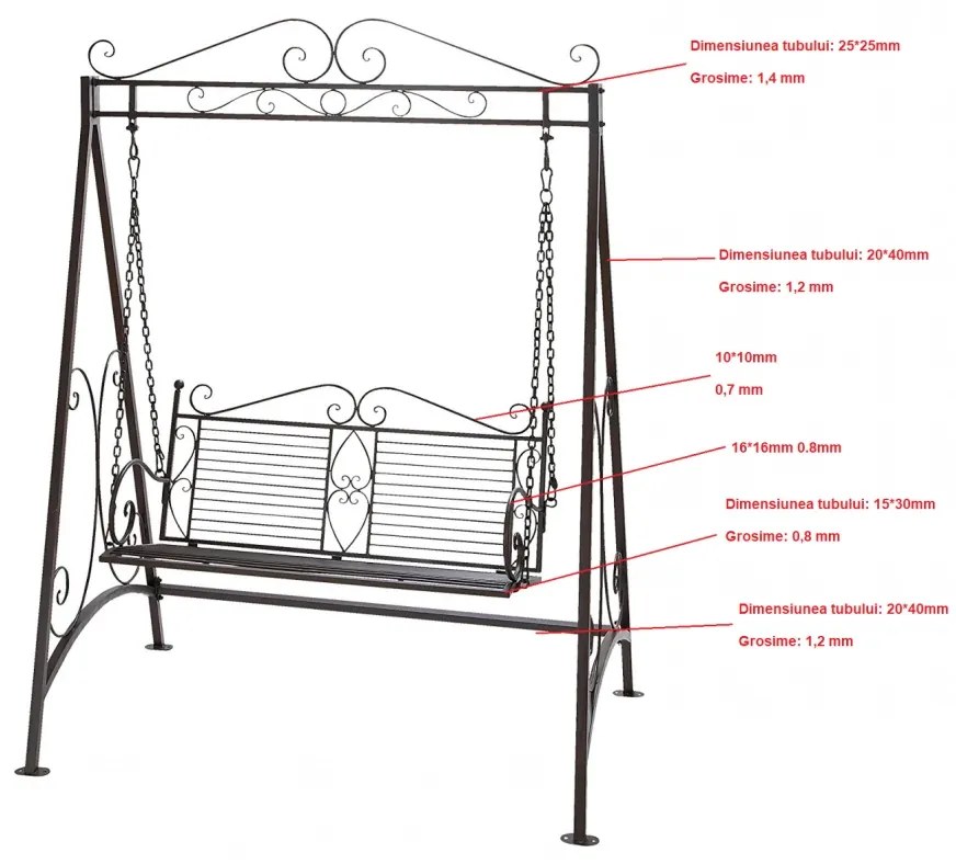 Balansoar de grădină, metal, 158,5x99x213 cm, Negru