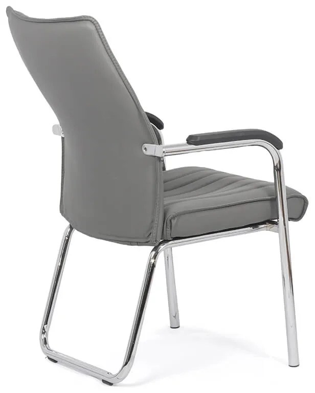 Scaun vizitatori gri HRC 614 din piele ecologică și cadrul cromat metalic