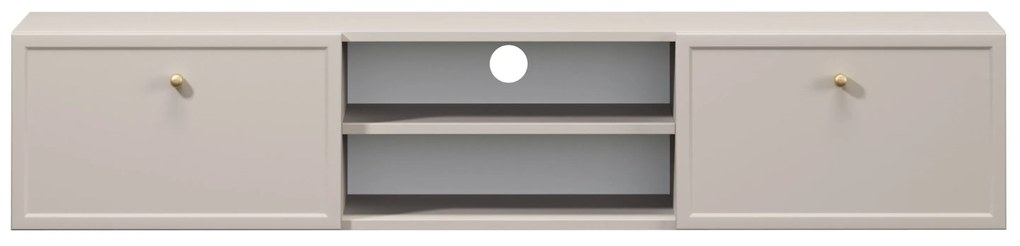 Comodă TV suspendată Lorini 150 cm cu sertare - culoare cașmir / mânere aurii