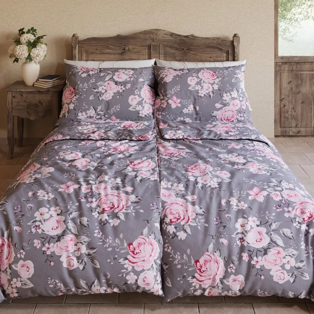 Lenjerie de pat Kvalitex din bumbac ProvenceBeatrice gri, 140 x 220 cm, 70 x 90 cm, 140 x 220 cm, 70 x 90 cm