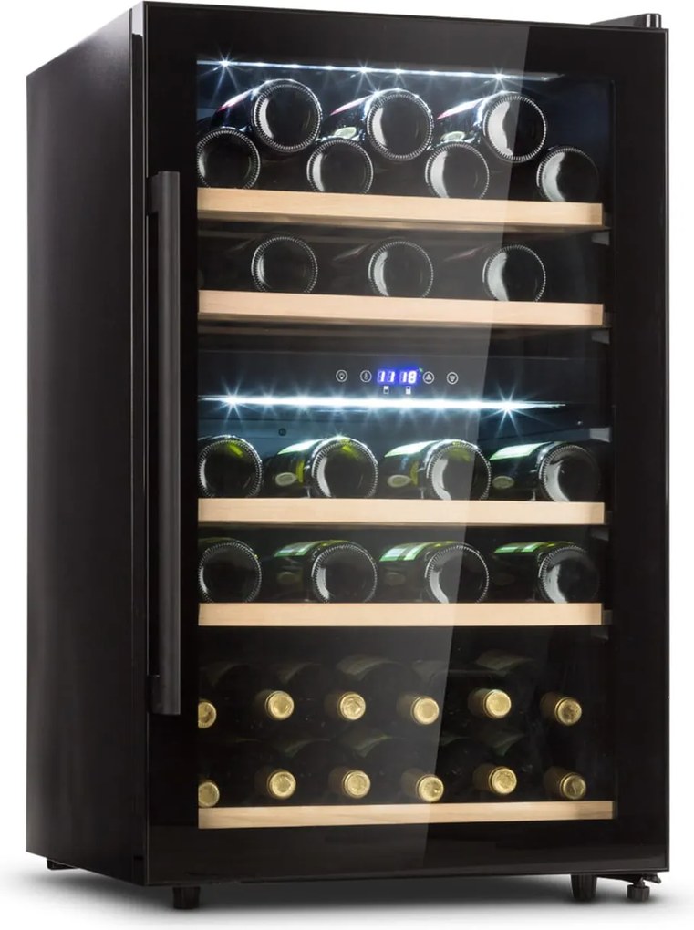 Klarstein Barossa 40D, răcitor de vinuri, 2 zone, 135 l, 41 de sticle, ușă de sticlă, tactil