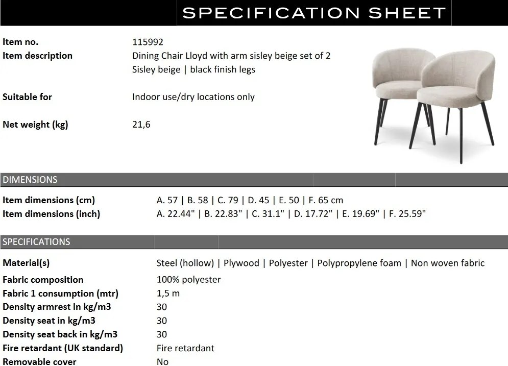 Set de 2 scaune cu brate design LUX Lloyd, Sisley bej