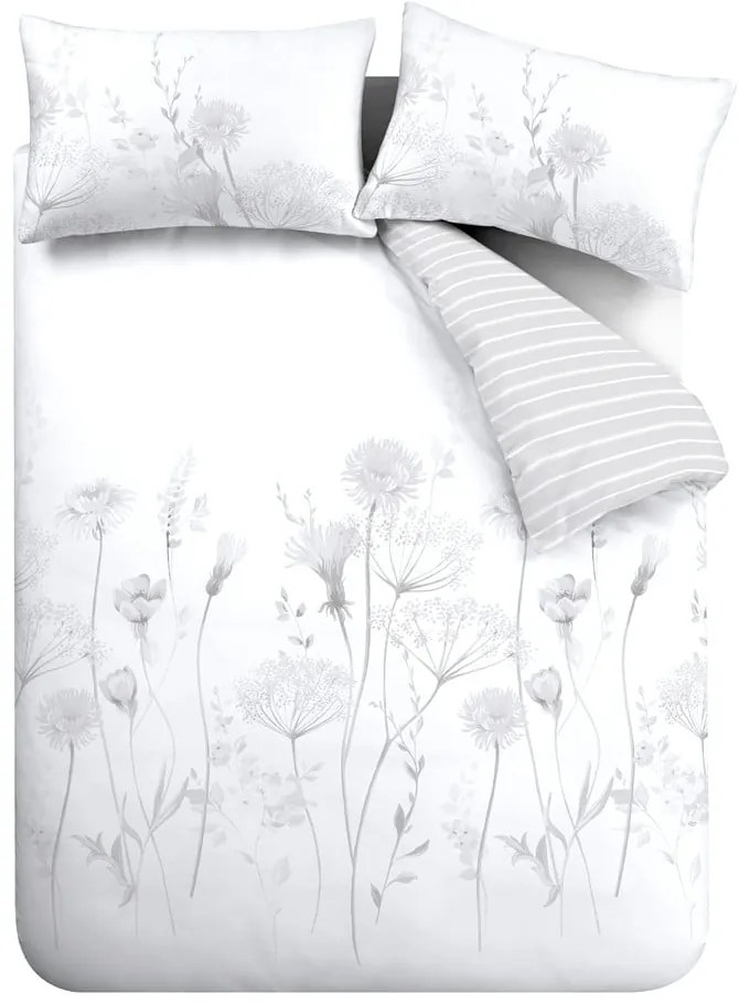 Lenjerie de pat Catherine Lansfield Meadowsweet Floral, 135 x 200 cm, alb - gri