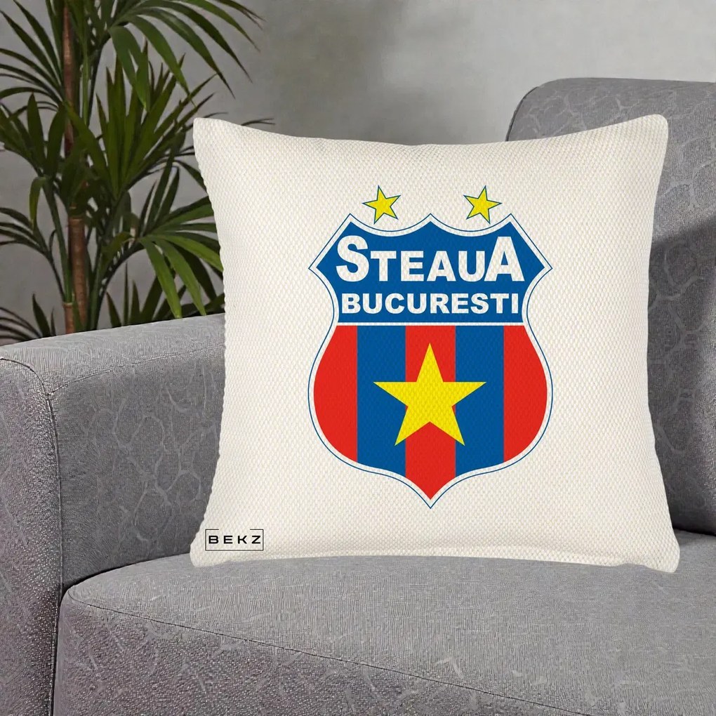 Perna Personalizata Steaua Bucuresti Fotbal, 40x40 cm, Crem Reliefat, Husa Detasabila, Perna Inclusa, BEKZ®