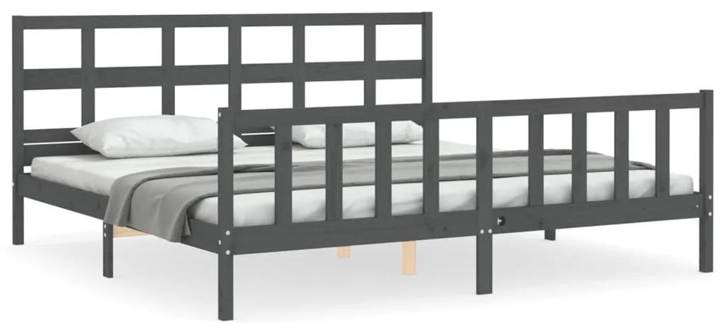 3193033 vidaXL Cadru pat cu tăblie 200x200 cm, gri, lemn masiv