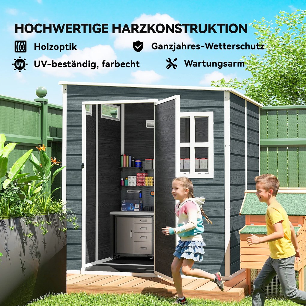 Outsunny Șopron pentru unelte 2,89 m², aspect lemn, 3 ferestre, ventilație, podea, încuietoare, mănuși, 182 x 182 x 196 cm | Aosom Romania