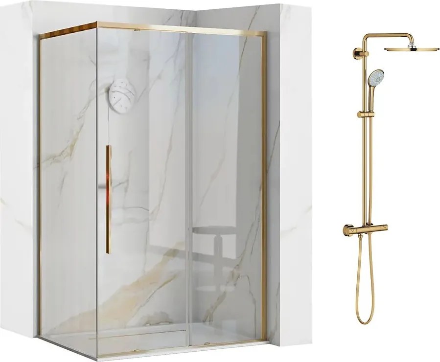 Pachet cabina de dus Rea Solar auriu 90x120 cm si coloana de dus Grohe Euphoria auriu