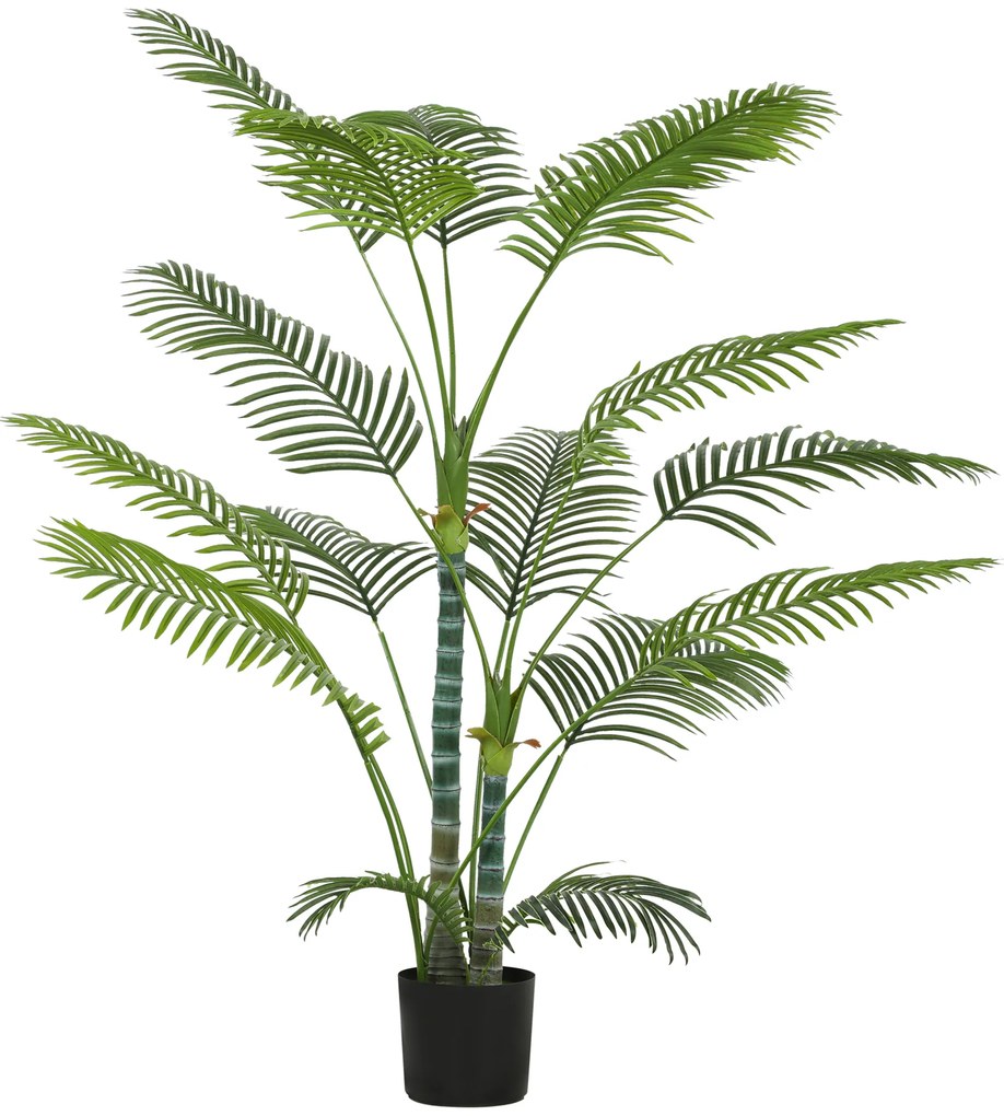 HOMCOM Palmă artificială cu 16 frunze de plastic, plantă artificială rezistentă la UV cu ghiveci de plastic, pentru interior și exterior, Verde | Aosom Romania