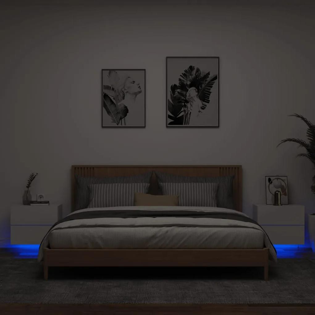 Noptiere montate pe perete cu lumini LED, 2 buc., alb