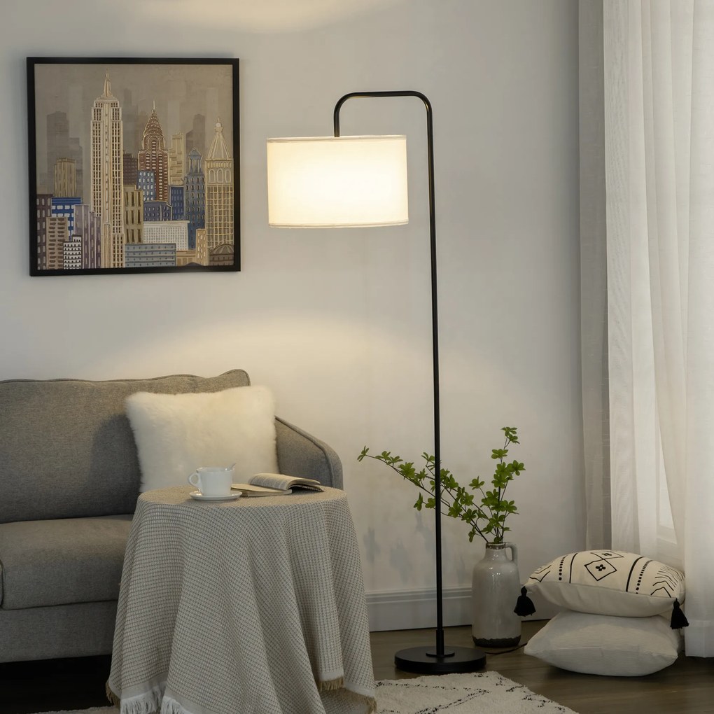 Homcom Lampadar Arcuit, Design Modern cu Abajur din Țesătură și Structură din Oțel, 64x38x163.5 cm, Alba și Neagră, pentru Interior | Aosom Romania