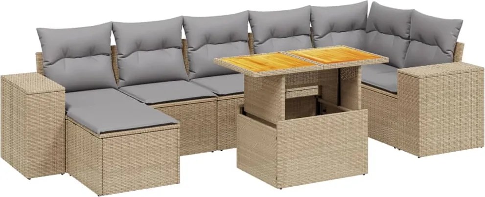 vidaXL Set canapele de grădină, 8 piese, cu perne, bej, poliratan