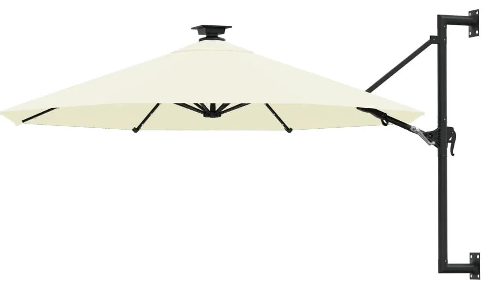 vidaXL Umbrelă de soare montată pe perete cu LED-uri, nisipiu, 300 cm