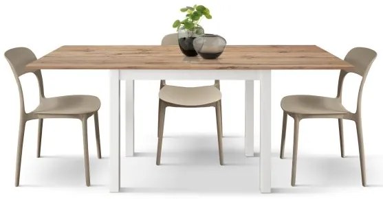 PAZZO DESIGN Masă extensibilă Giuliano, stejar rustic, laminat, fabricată în Italia, bază albă, 90 x 90 x 76,5 cm | Aosom Romania