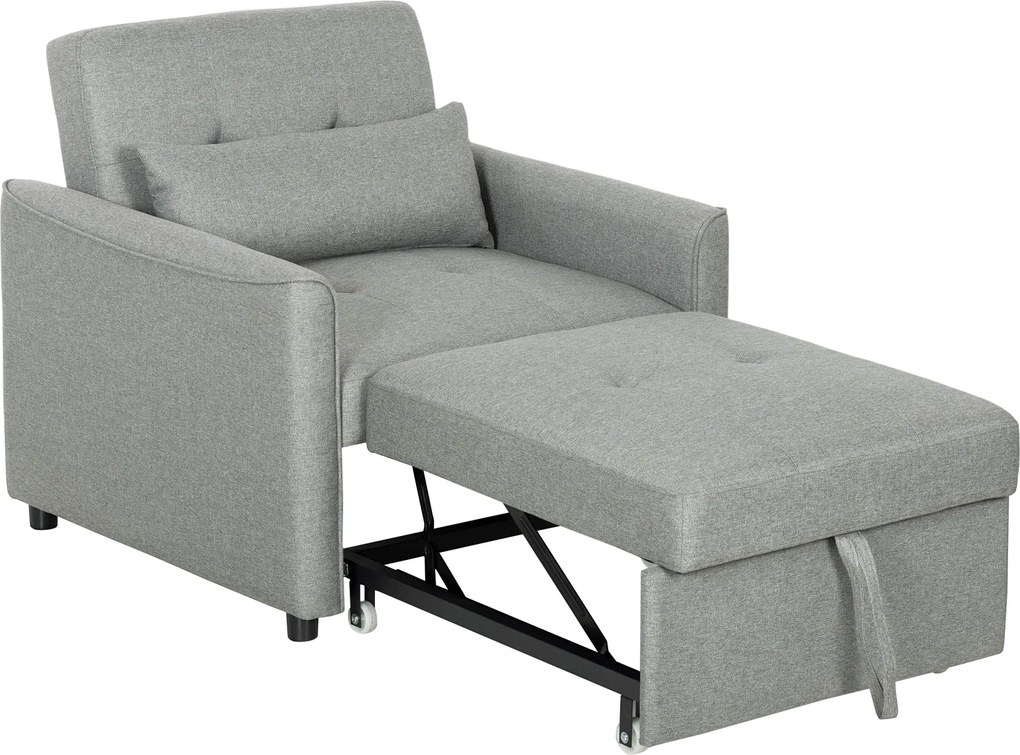 HOMCOM Fotoliu extensibil 3-în-1, fotoliu-canapea extensibil cu spătar reglabil, Gri | Aosom Romania