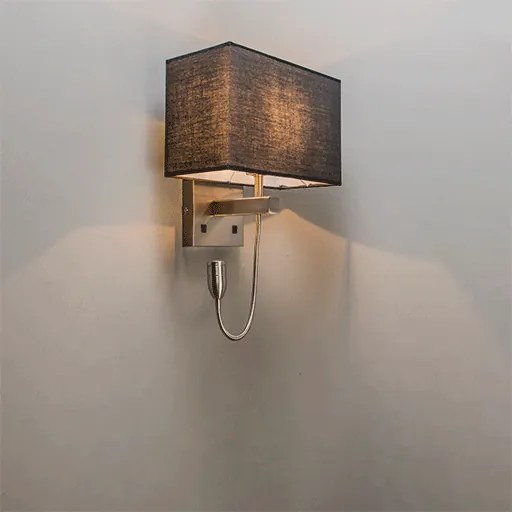 Lampă de perete din oțel cu abajur negru și braț de lectură cu LED inclus - Bergamo