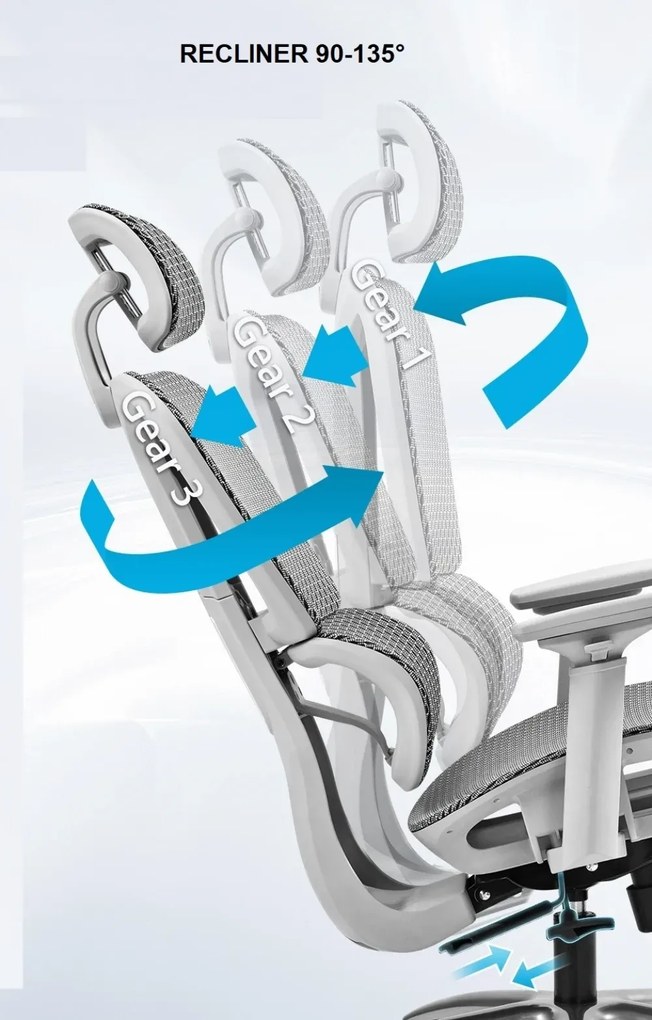 RESIGILAT- METACHAIR Scaun ergonomic, cotiere 3D, suport picioare, Full Mesh, Gri
