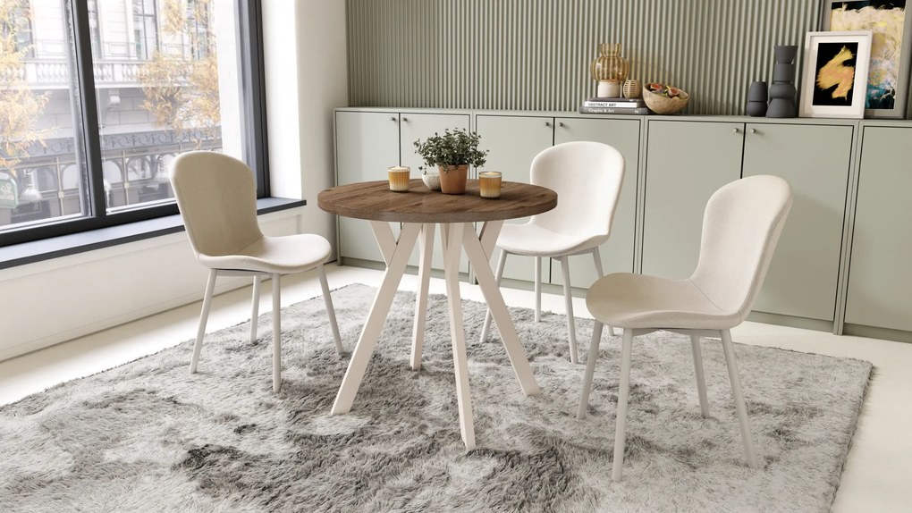 Mazzoni ALMO 80 Nuc Elegant/picioare bej - MASĂ ROTUNDĂ CU PICIOARE Y LOFT/INDUSTRIAL PENTRU BUCĂTĂRIE LIVING SAU SUFRAGERIE