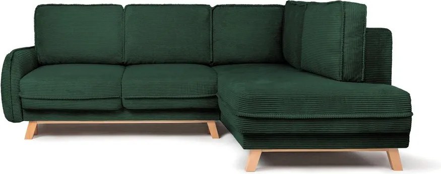 Colțar verde închis extensibil/cu spațiu de depozitare cu tapițerie din catifea reiată (cu colț pe partea dreaptă/în formă de ”L”) Tori – Bonami Selection