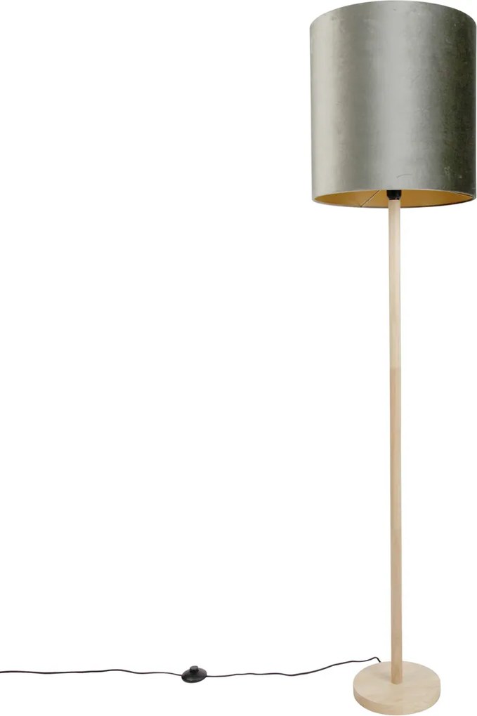 Lampă de podea din lemn cu abajur din catifea verde de 40 cm - Mels