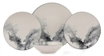 Set de veselă, 24 piese, alb/negru, porțelan