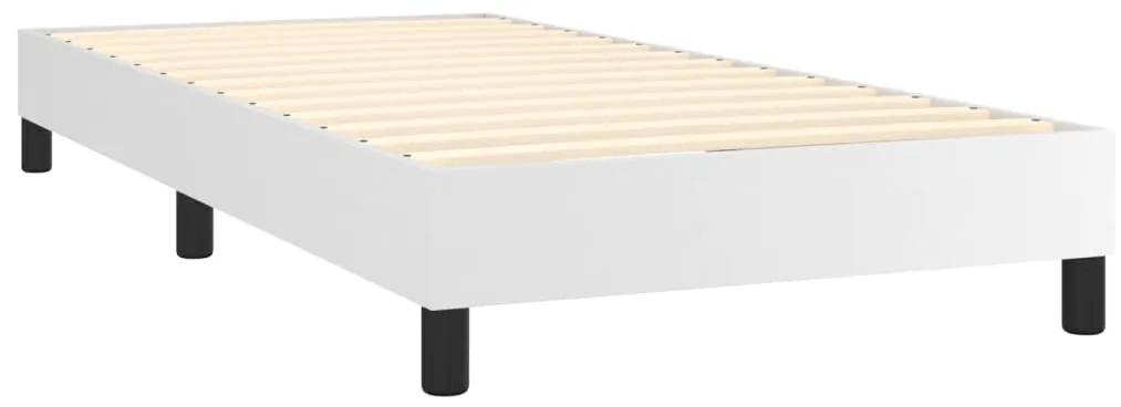 Pat box spring cu saltea, alb, 90x200 cm, piele ecologica Alb, 90 x 200 cm, Nasturi de tapiterie