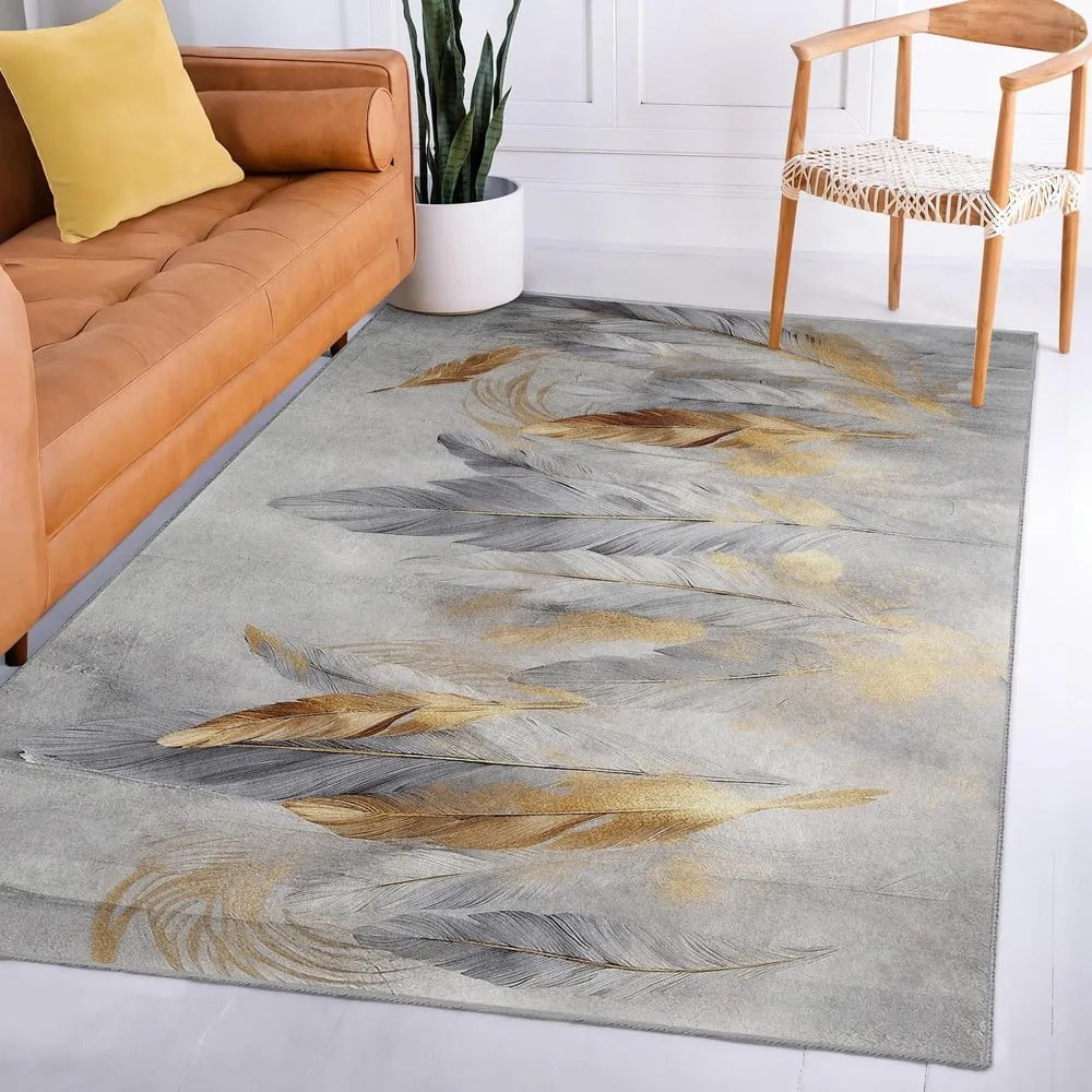 Covor gri/auriu lavabil 80x150 cm Golden Feathers – Mila Home