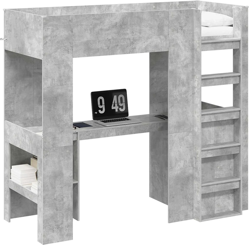 vidaXL Cadru de pat supraetajat cu birou Gri din beton 75 x 190 cm