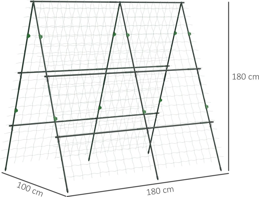Outsunny Spalier de grădină suport pentru plante cățărătoare în formă de A din oțel, 3 niveluri cu înălțime reglabilă, 180 x 100 x 180 cm, verde | Aosom Romania