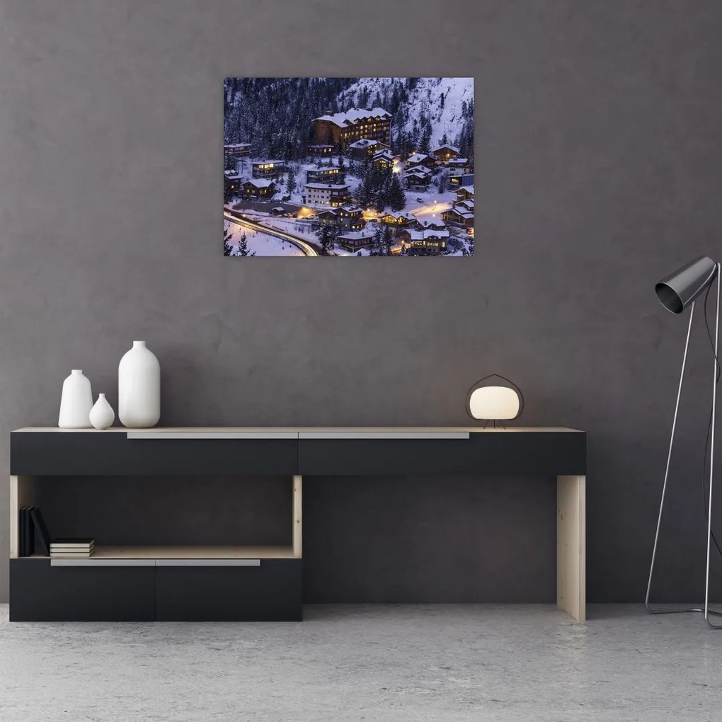 Tablou - orășelul montan iarna (70x50 cm), în 40 de alte dimensiuni noi