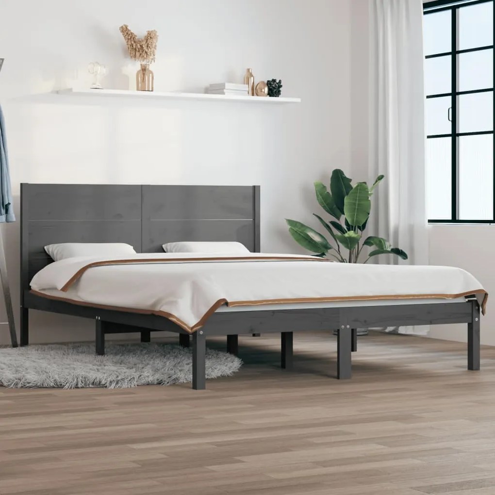 3104155 vidaXL Cadru de pat, gri, 140x200 cm, lemn masiv de pin