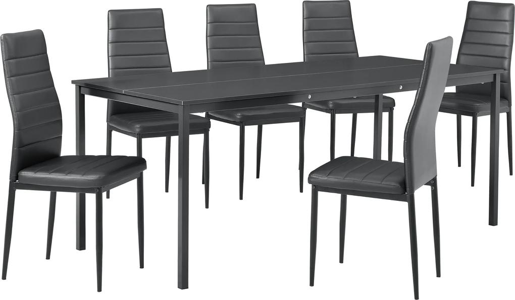 [en.casa]® Masa bucatarie/salon design elegant  - gri inchis (180x80cm) - cu 6 scaune gri inchis elegante