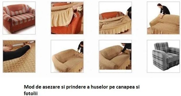 Set 2 Huse elastice pentru fotolii, cu volanas si model Jacquard Bej Deschis